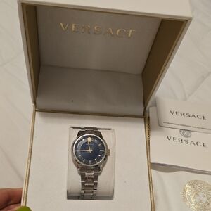 Versace Navy and Silver Timepiece